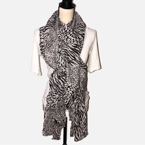Textured Lightweight Scarf Gray Black Animal Print Cheetah Leopard Tiger Smocked